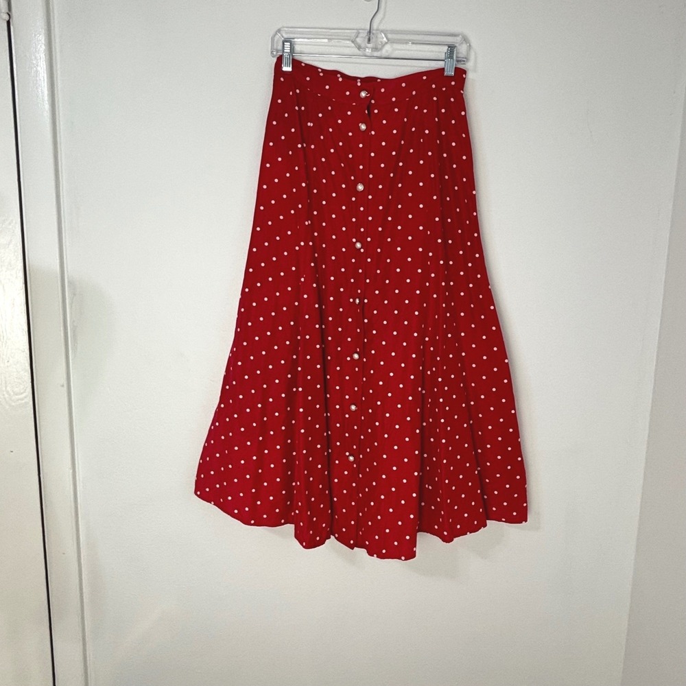 Judy Knapp Twee Polka Dot Skirt Rockabilly Pearl Button Americana Red Women S